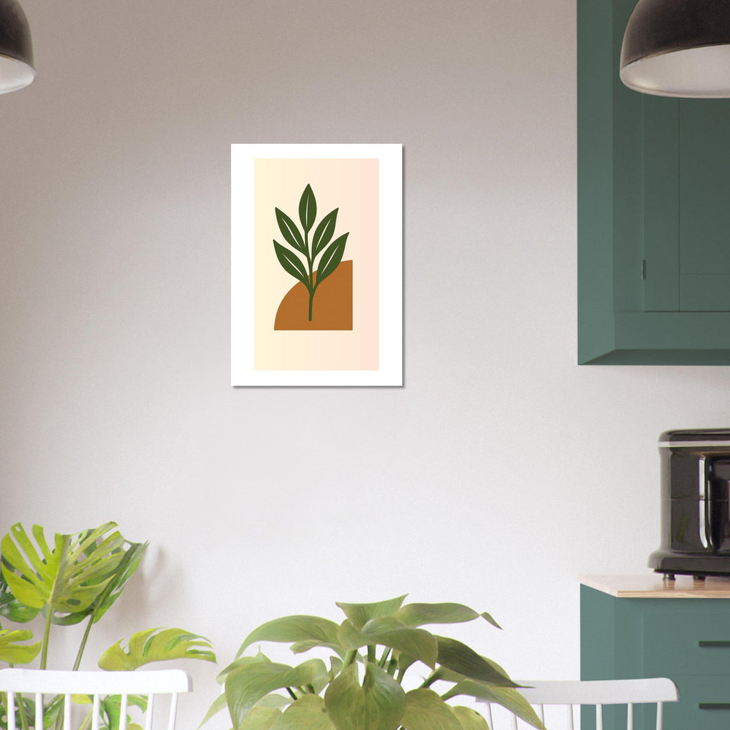Green Leaf Botanical Wall Art – Minimal Plant Print with Terracotta Accent, Boho Decor