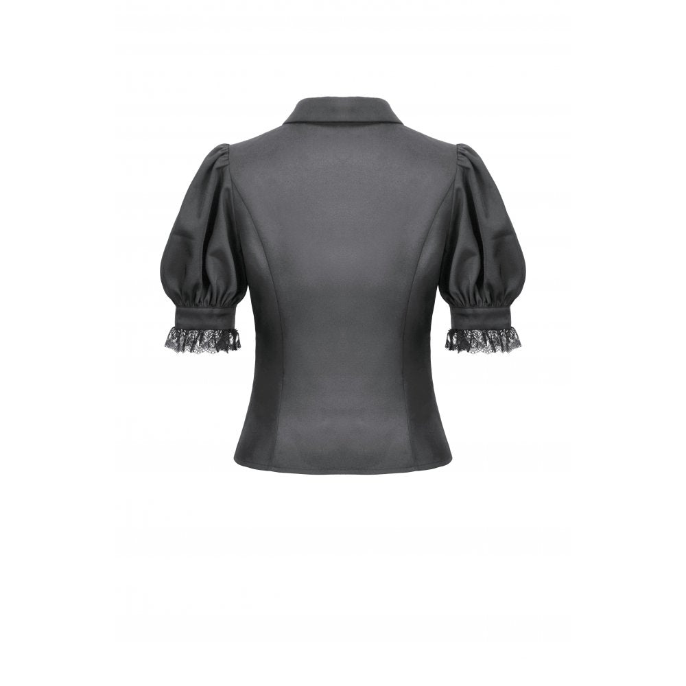 Dark in Love Viktoria Gothic Blouse – Black Lace Ruffle Victorian Top