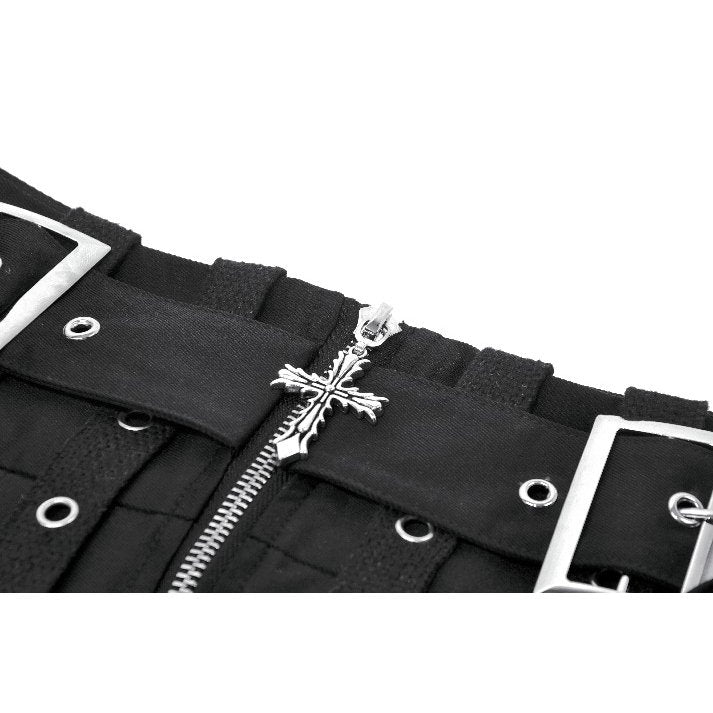 Dark in Love Metal Tactical Punk Mini Skirt with Buckle Straps - Black