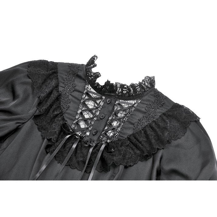 Dark in Love Belladonna Goth Dress – Black Lace-Up Puff Sleeve