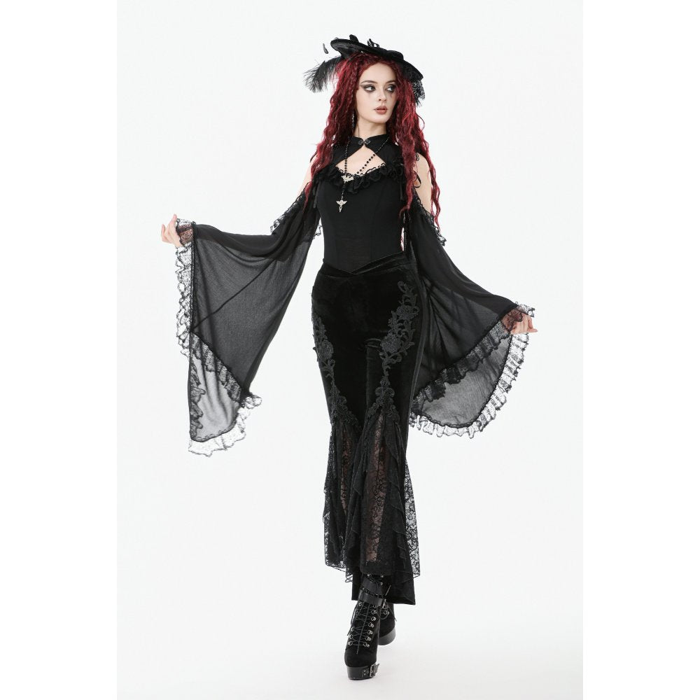 Dark in Love Erzebeth Black Velvet Lace Flare Trousers – Gothic Style