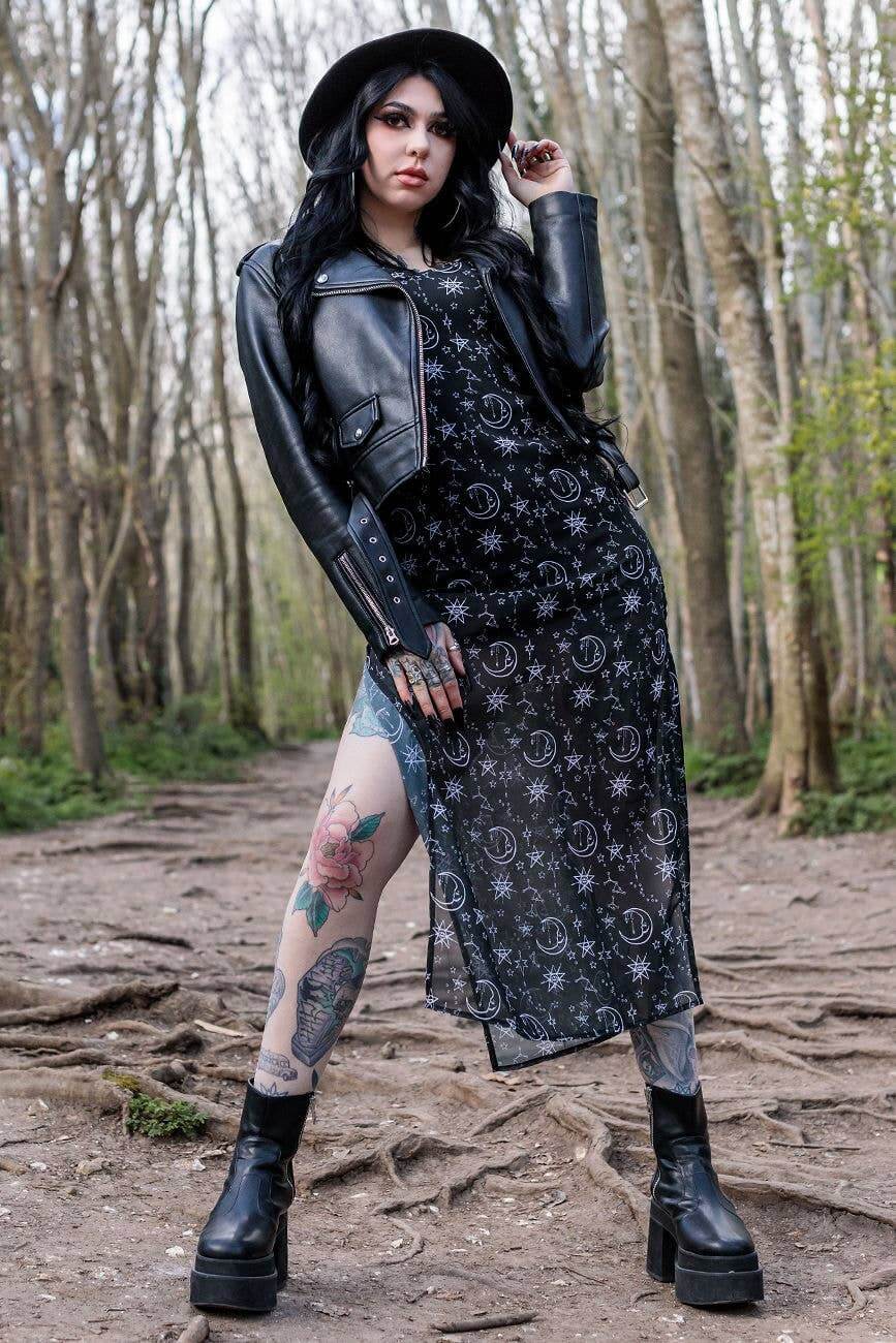 Kate's Clothing Moon & Stars Chiffon Maxi Dress with Leg Split