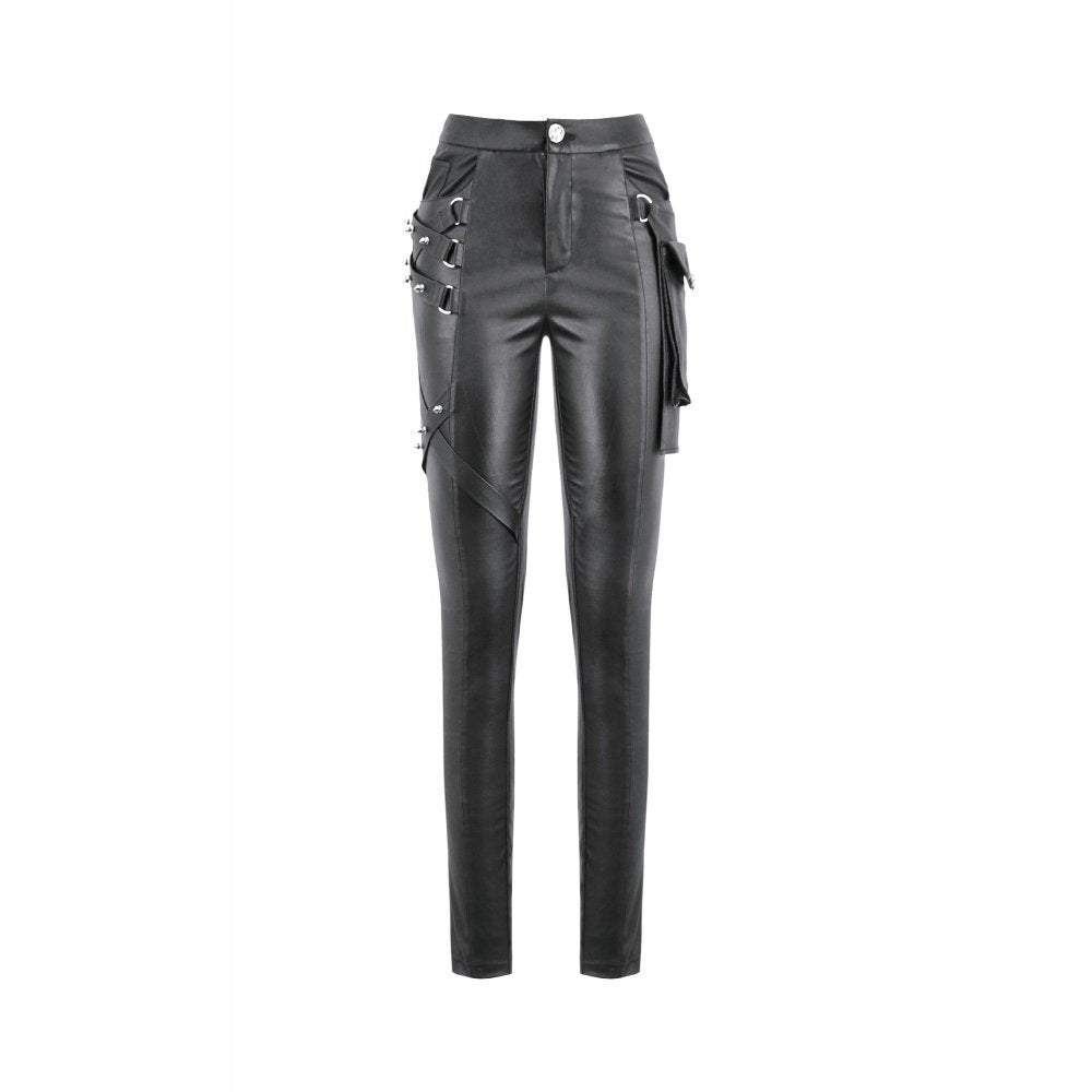 Dark in Love Punk Leather-Look Strap Detail Trousers | High-Waisted