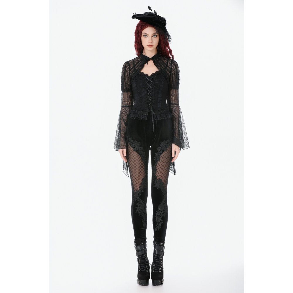 Dark in Love Gothic Velvet Mesh Patchwork Leggings – Slim Fit Trousers