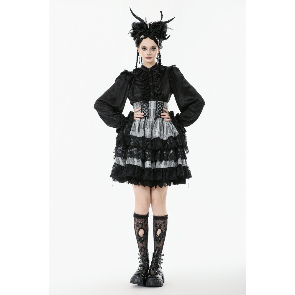 Dark in Love Hexa Layered Tartan Mini Skirt – Gothic Black Lace Punk