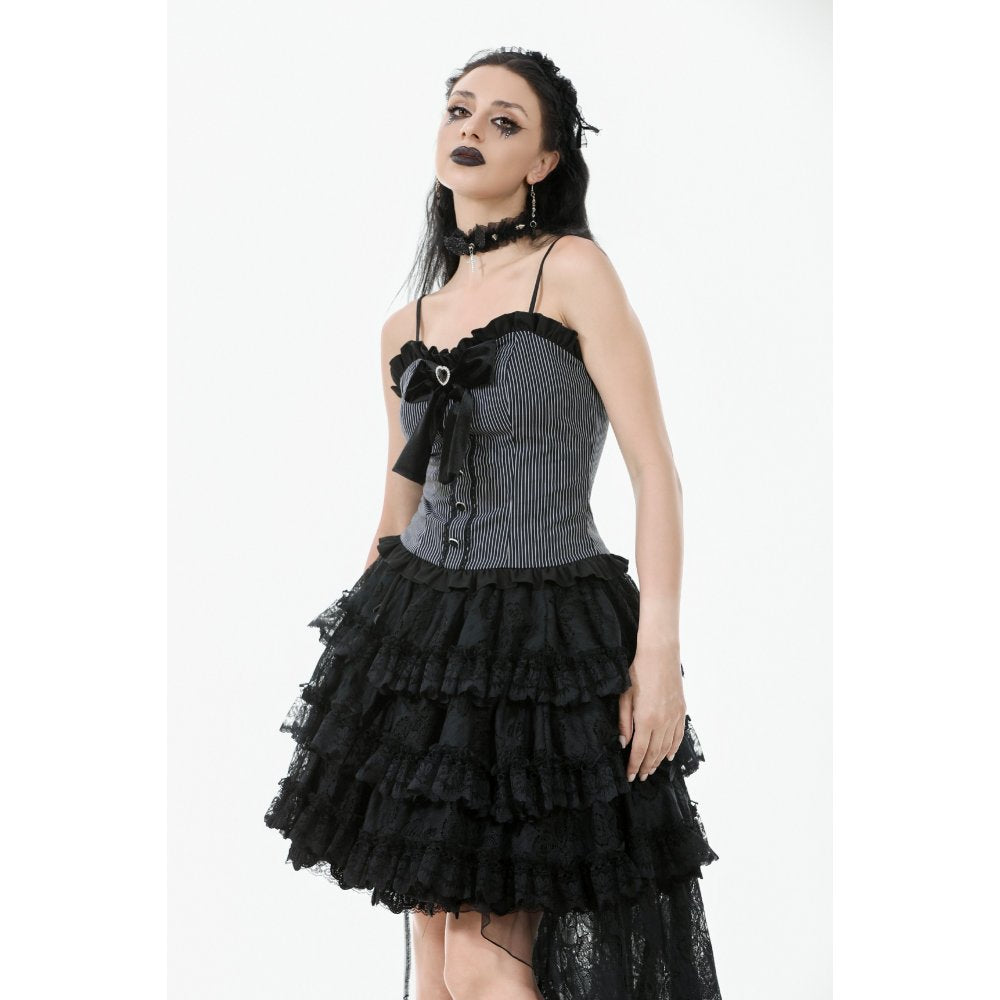 Dark in Love Belladonna Black Tiered Lace High-Low Goth Skirt