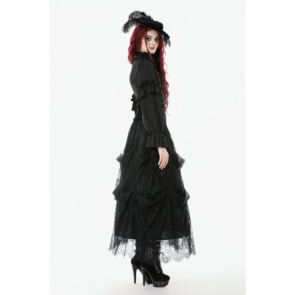 Dark in Love Gloriana Gothic Black Tulle and Lace Draped Maxi Skirt