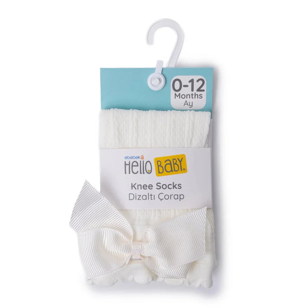 HelloBaby Girls Knee-High Socks Bow Print Cotton Rich - Ecru