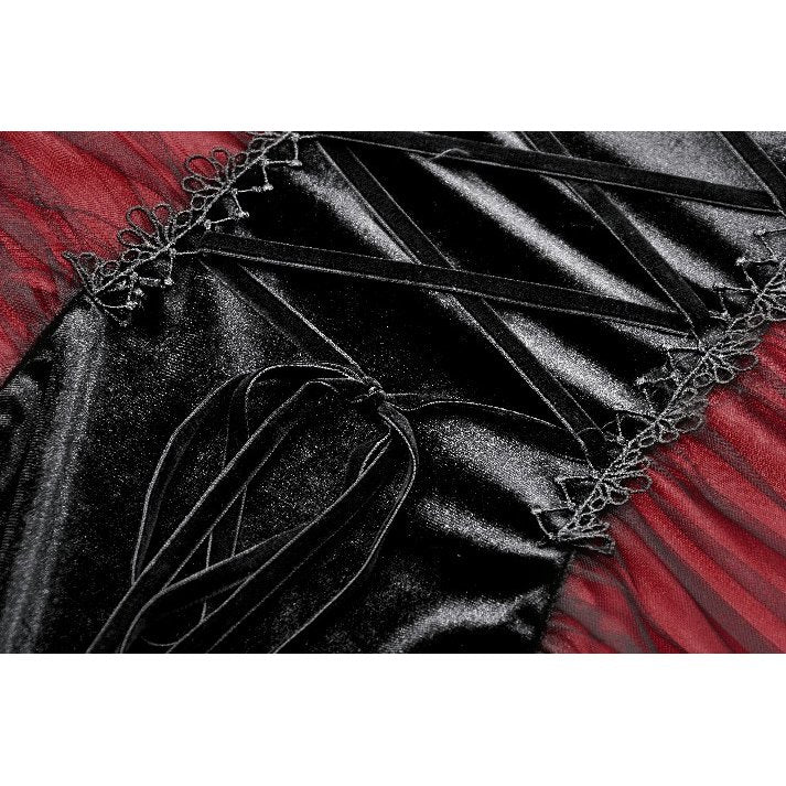 Dark in Love Lilith Goth Gown – Red & Black Velvet Mesh Panel Dress