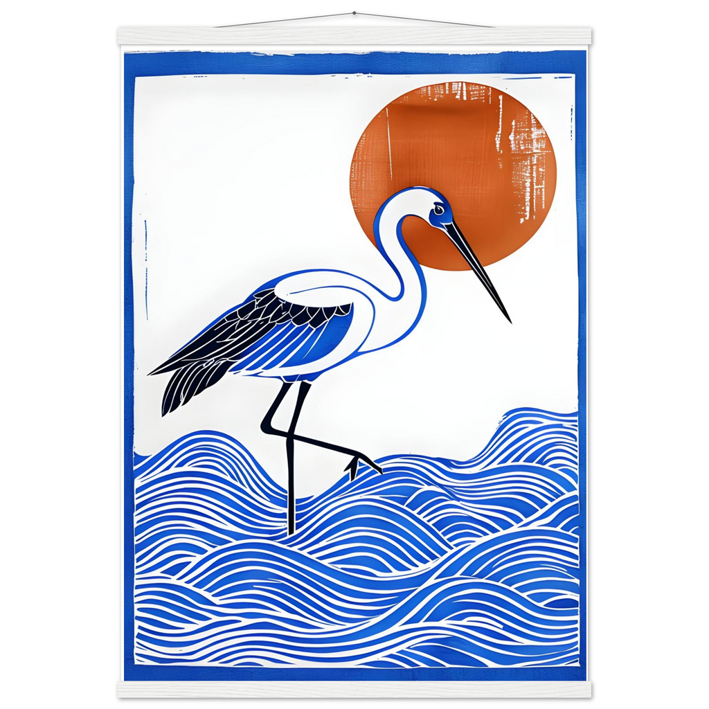 Minimalist Crane Wall Art Poster with Hanger - Japanese Ocean Prints - Modern Home Decor