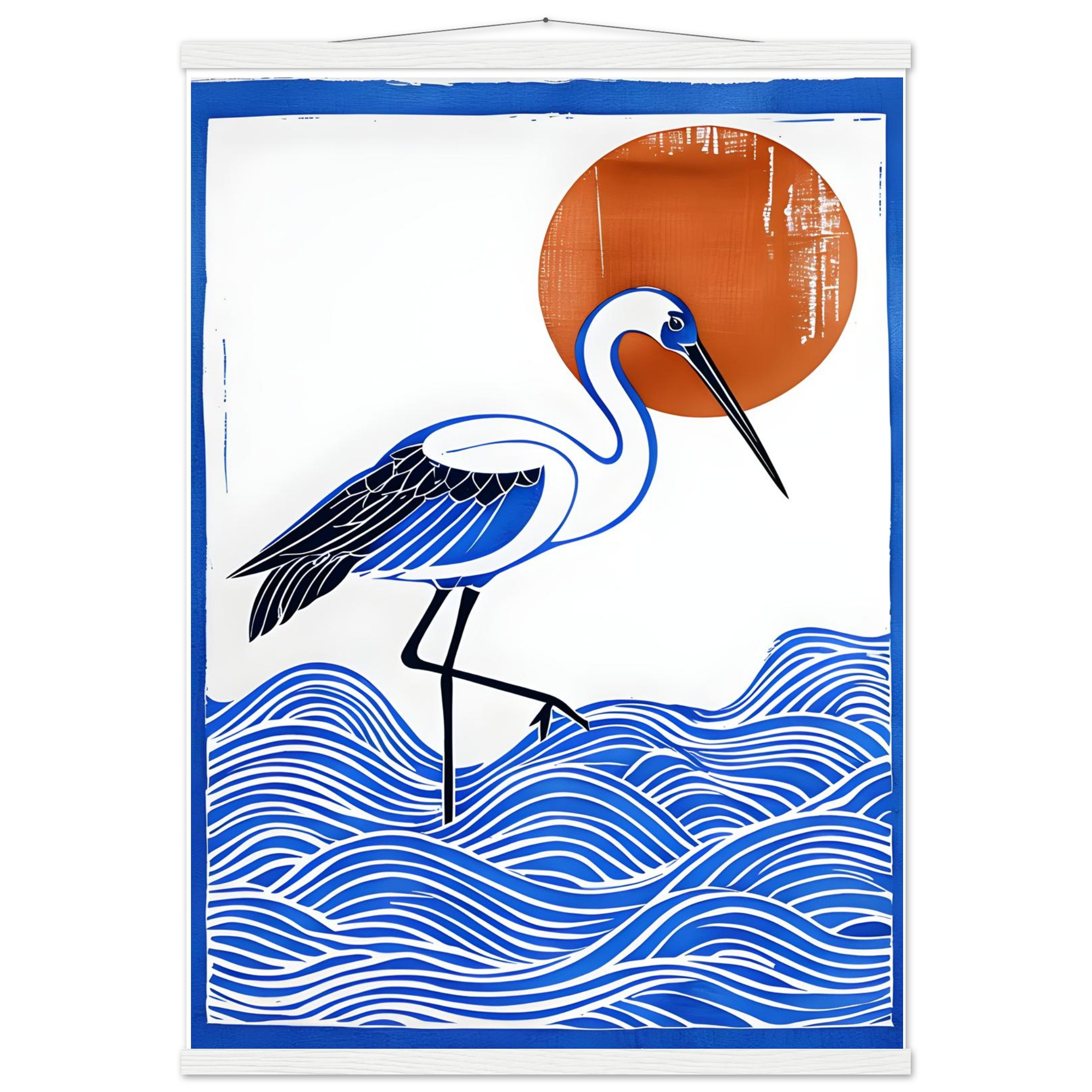 Minimalist Crane Wall Art Poster with Hanger - Japanese Ocean Prints - Modern Home Decor