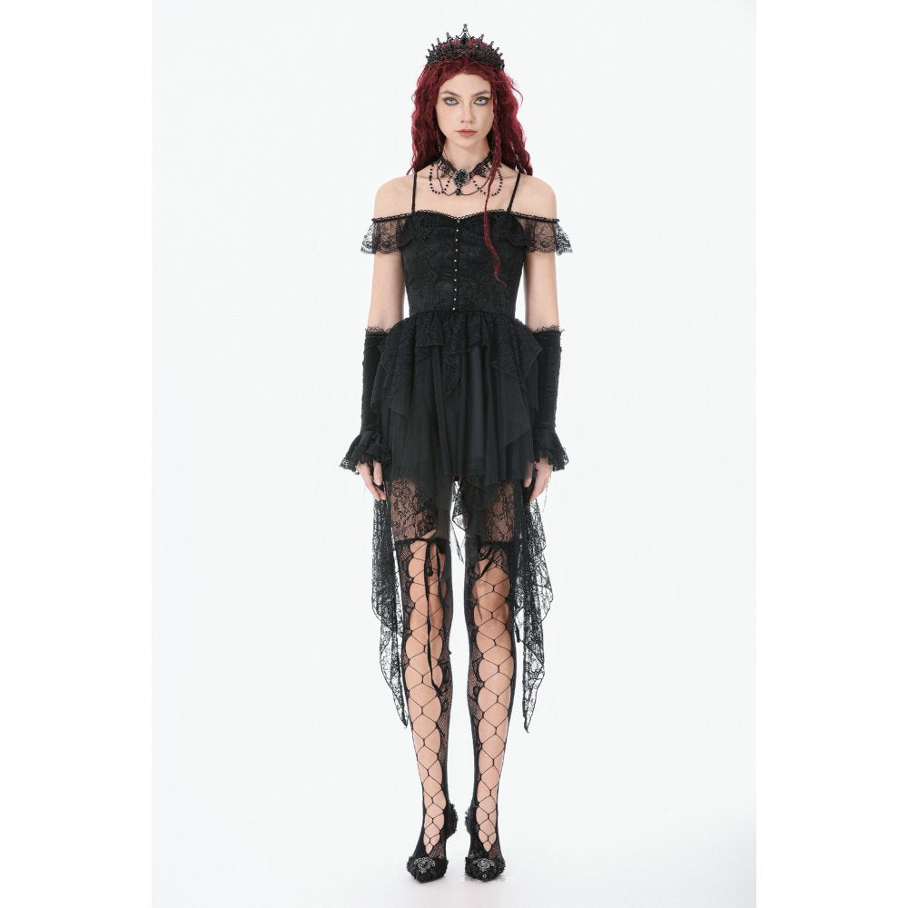 Dark in Love Morgana Gothic Off-Shoulder Lace High-Low Dress