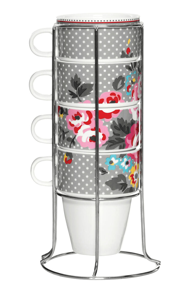 Orsina Pippa Stackable Mugs with Stand – Set of 4 Patterned Cups