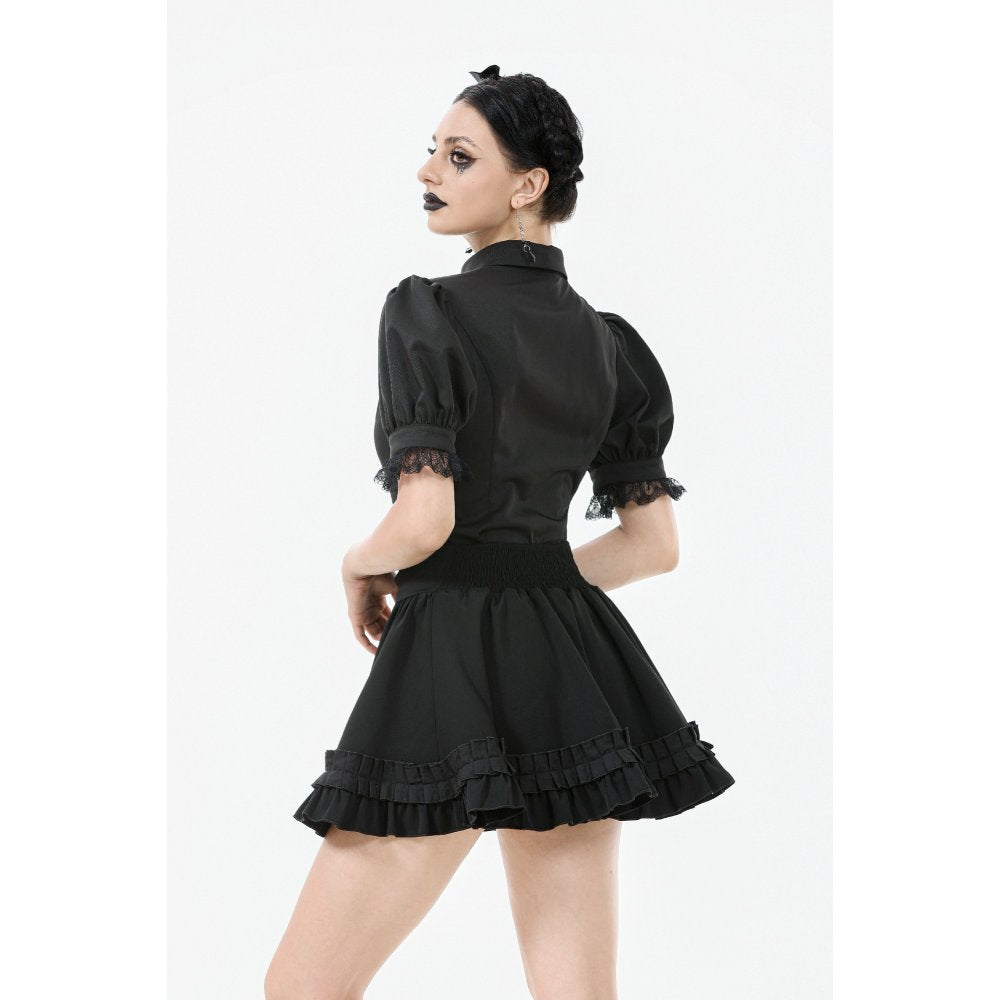 Dark in Love Black Ruffled Mini Skirt – High-Waisted Lolita Style
