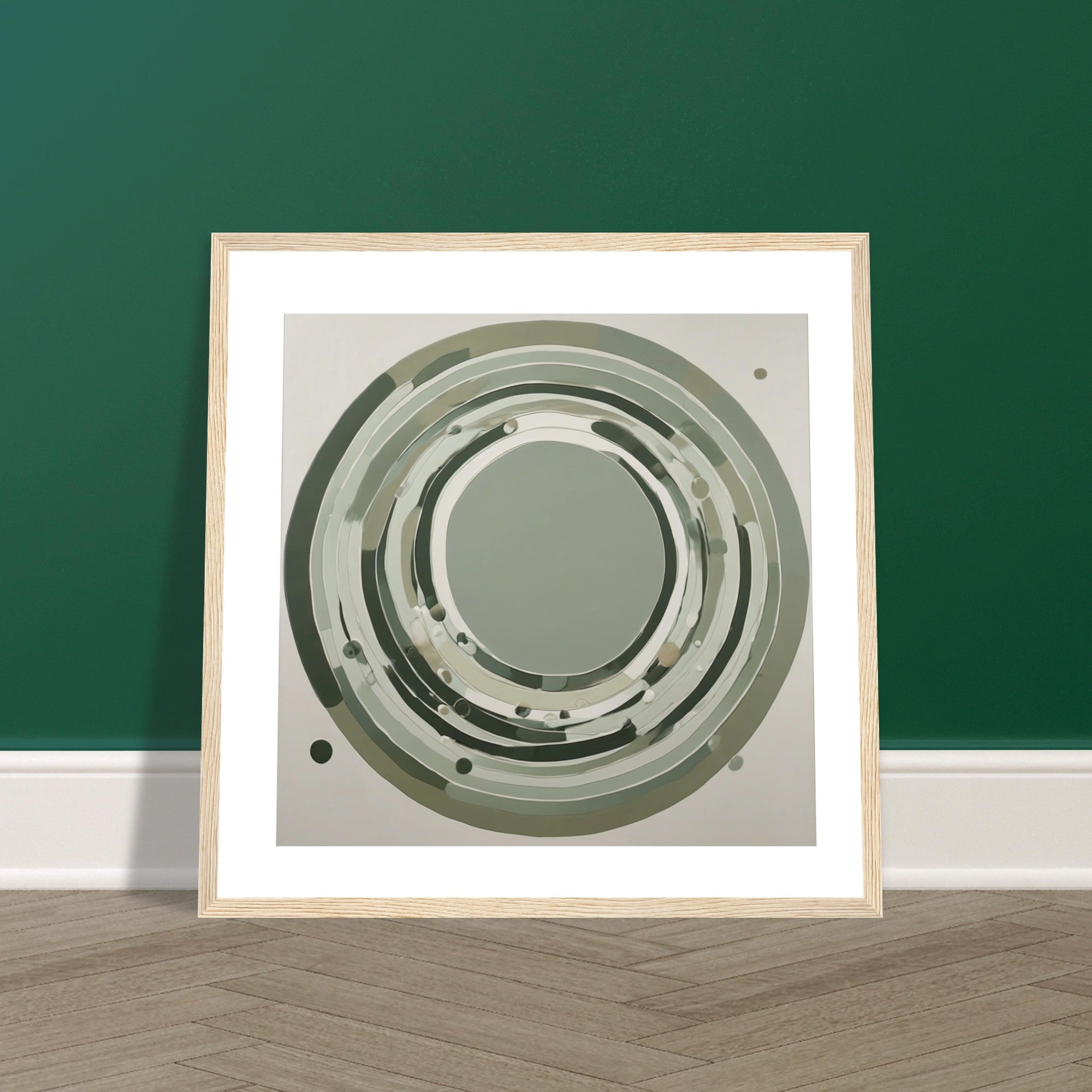Sage Green Circular Abstract Framed Poster – Minimalist Geometric Wall Art