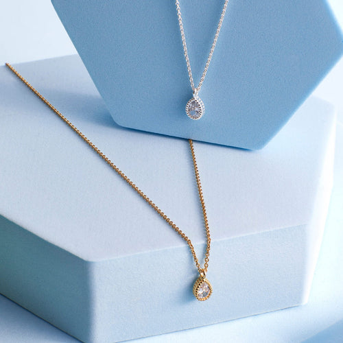 Gecko Jewellery Recycled Sterling Silver Cubic Zirconia Teardrop Necklace