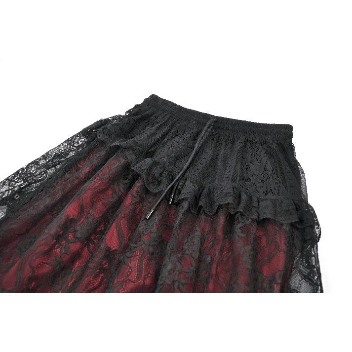 Dark in Love Spliced Lace Maxi Skirt – Gothic Black and Red Layered