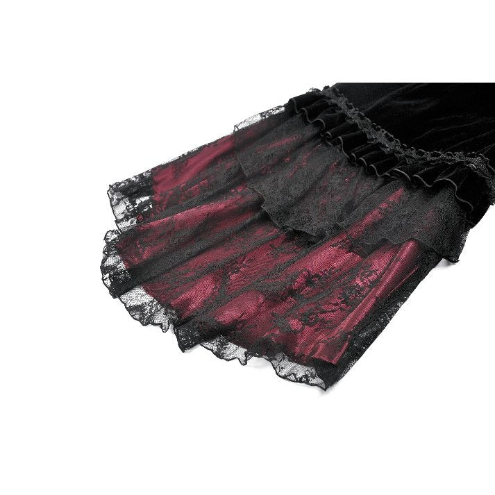 Dark in Love Gothic Velvet Mermaid Skirt – Elegant Red Lace Trim