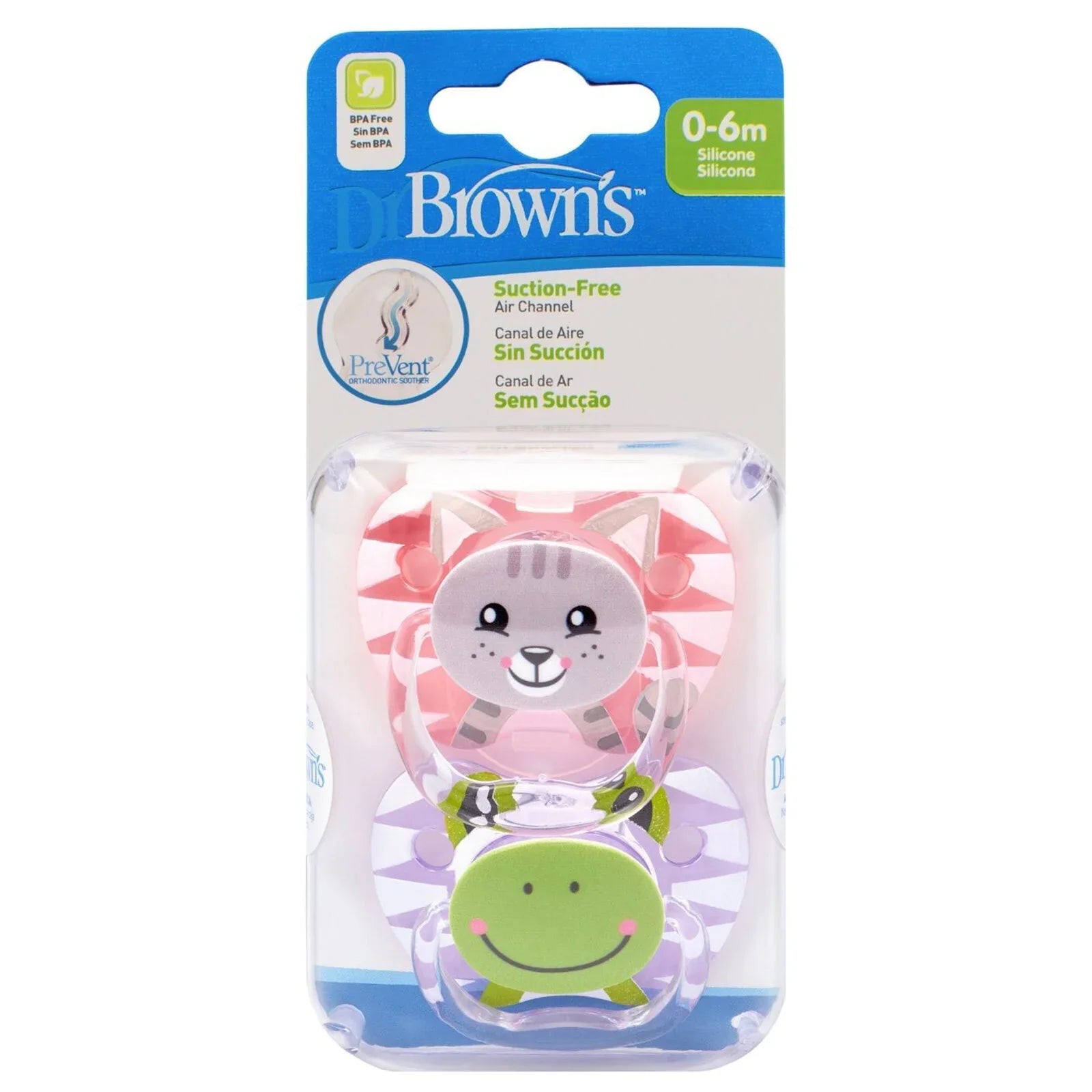 Dr. Brown's Prevent Soothers Animal Faces 0-6 months Assorted - Pink