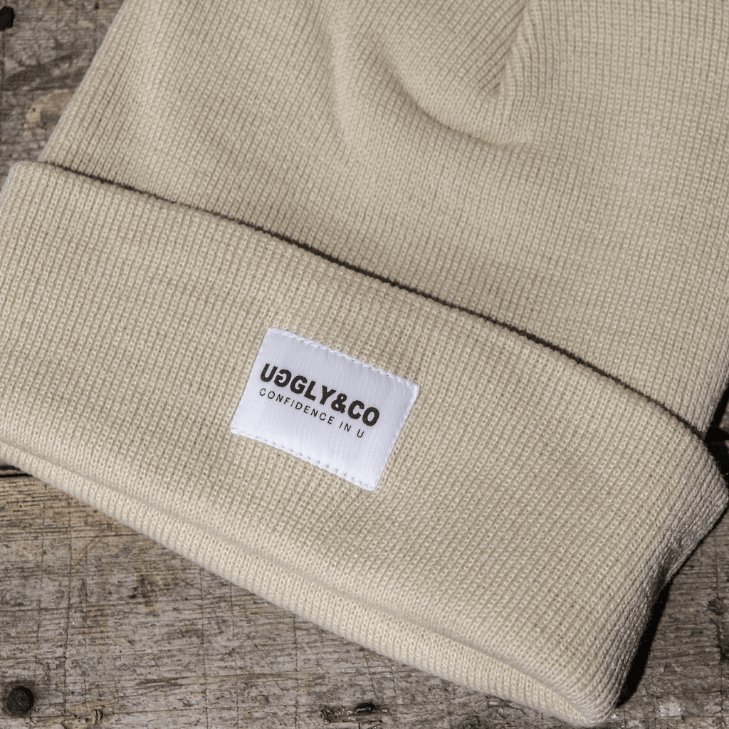 Beige Beanie – UGGLY&CO Soft Acrylic Cuffed Knit Winter Hat – Unisex