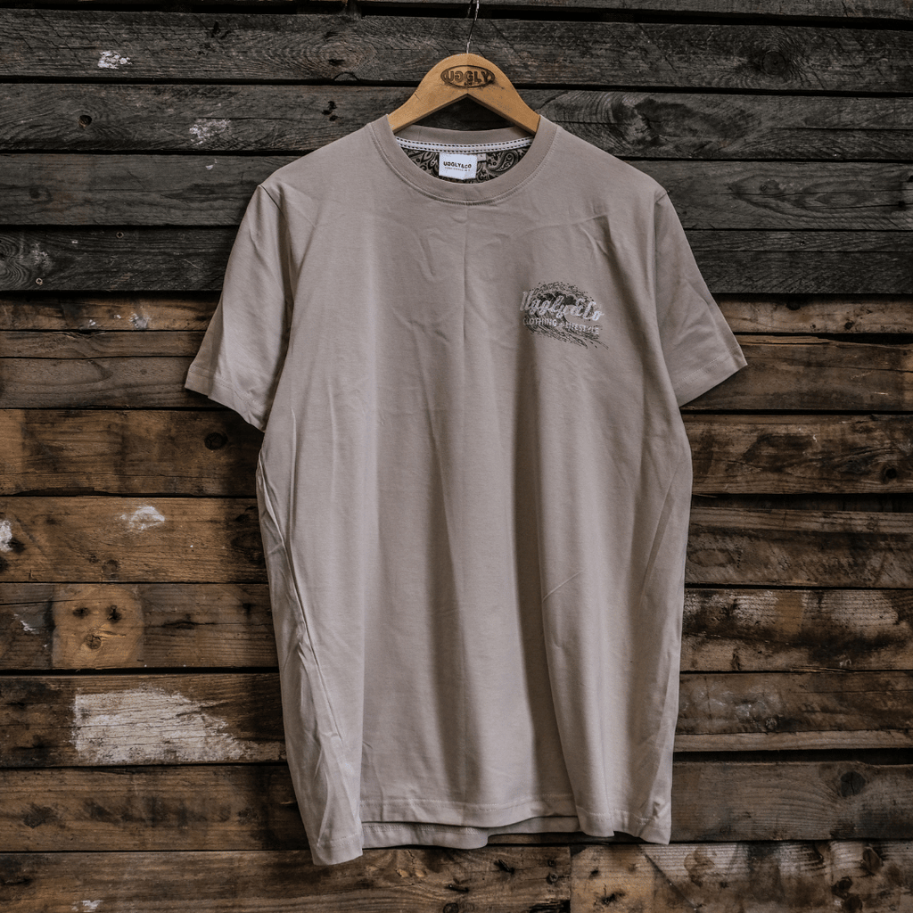 Uggly and Co Beige Surf Diamond Graphic Tee – Heavyweight Cotton T-Shirt