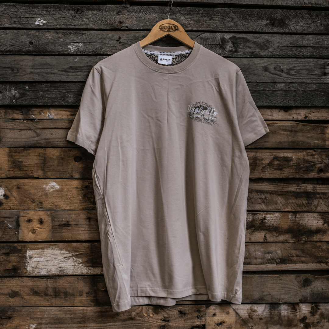 Uggly and Co Beige Surf Diamond Graphic Tee – Heavyweight Cotton T-Shirt