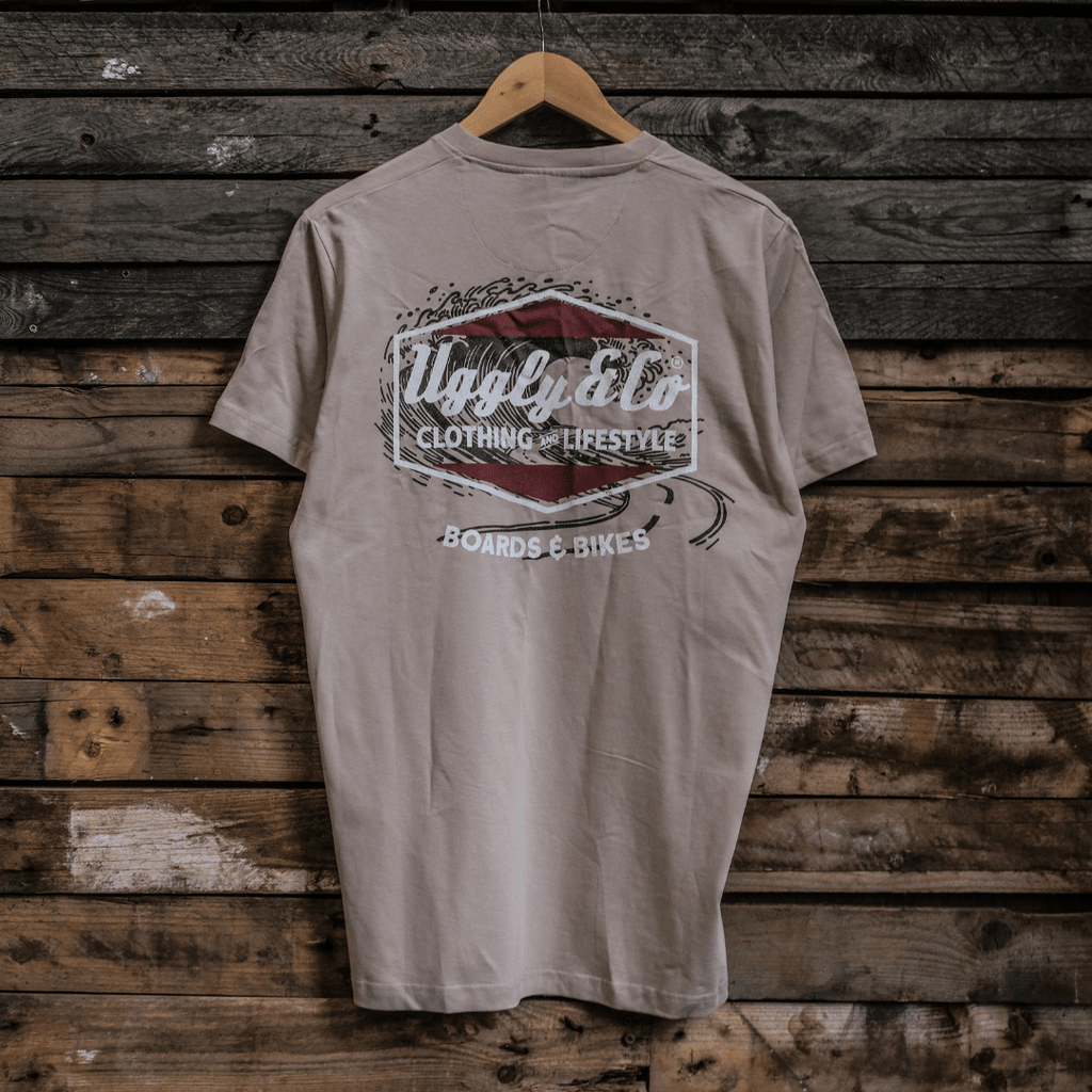 Uggly and Co Beige Surf Diamond Graphic Tee – Heavyweight Cotton T-Shirt