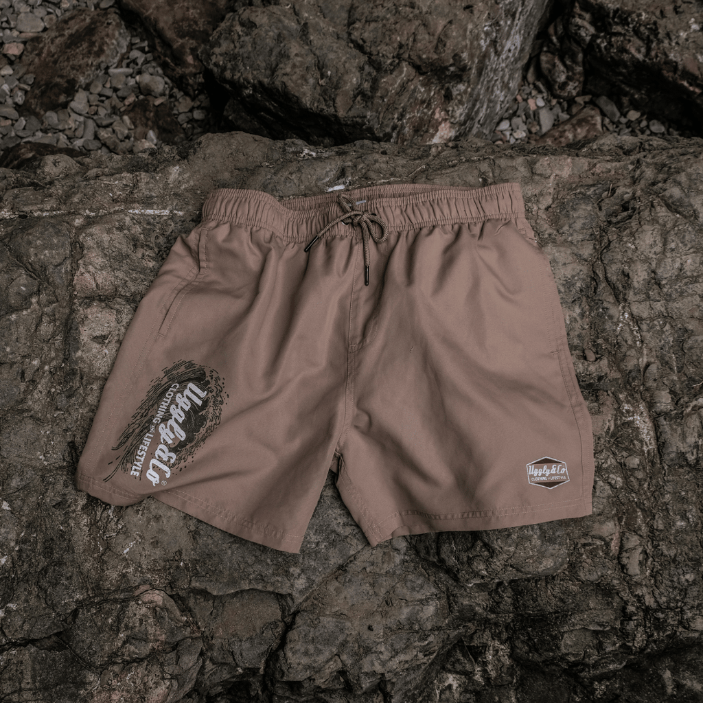 Uggly & Co Men's Beige Diamond Swim Shorts – Quick Dry Board Trunks