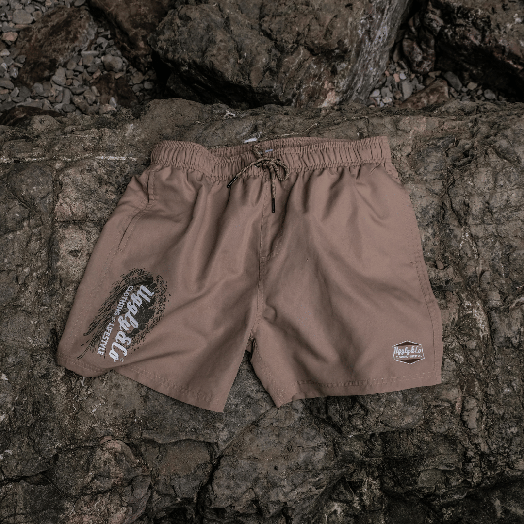 Uggly & Co Men's Beige Diamond Swim Shorts – Quick Dry Board Trunks