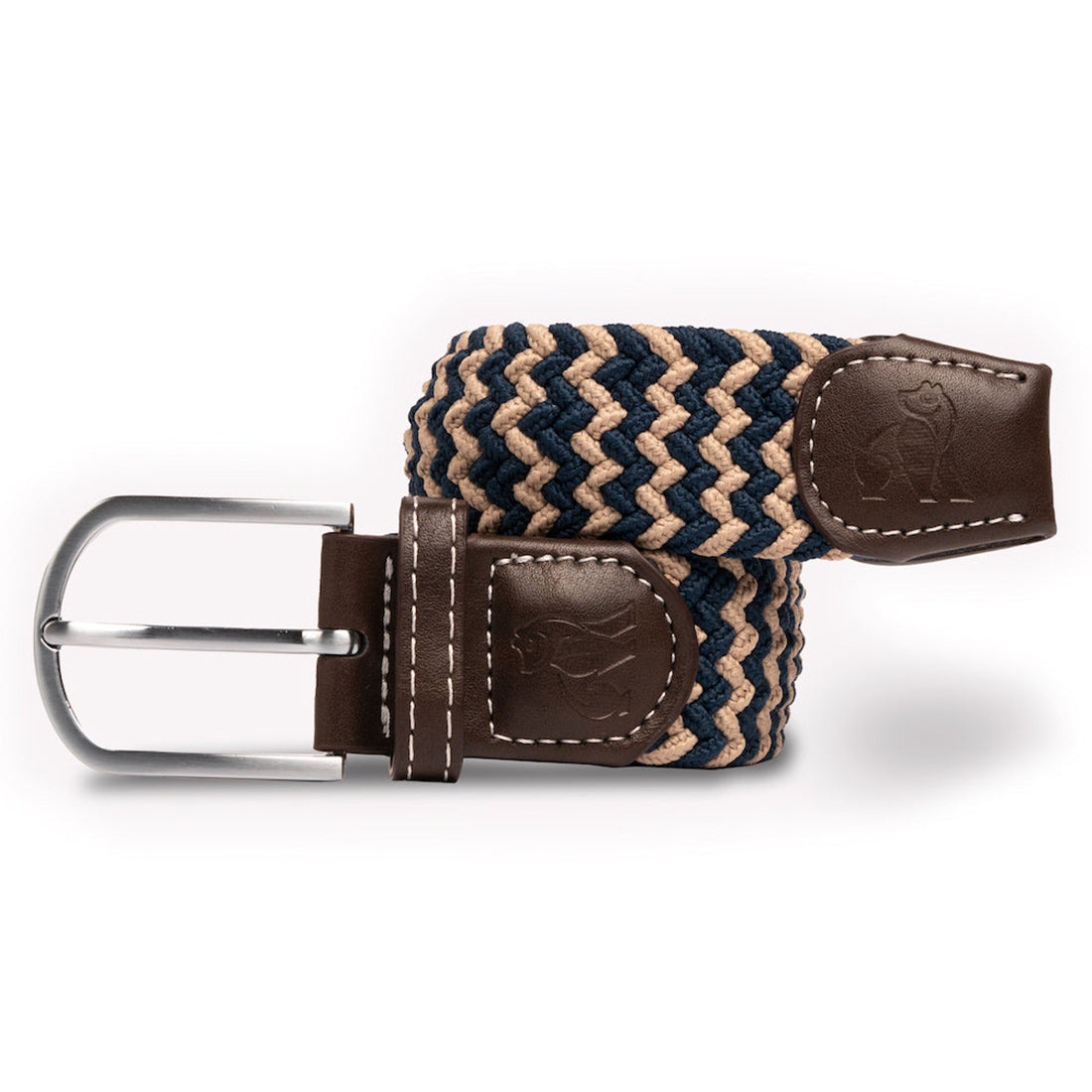 Swole Panda Recycled Woven Belt – Beige & Blue Zigzag Elasticated