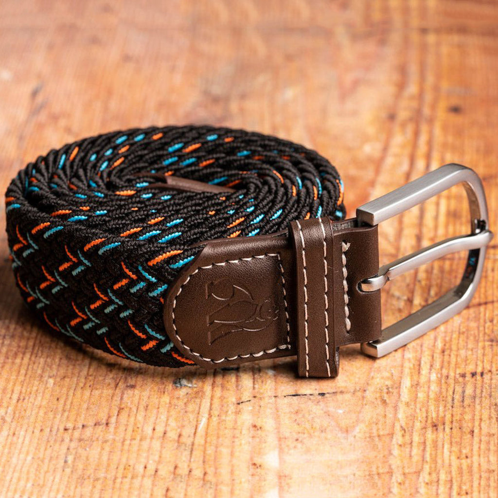 Swole Panda Recycled Woven Belt – Black, Orange & Blue Dot Elastic