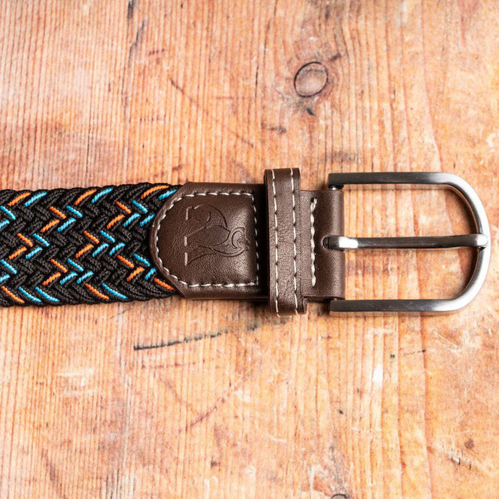 Swole Panda Recycled Woven Belt – Black, Orange & Blue Dot Elastic