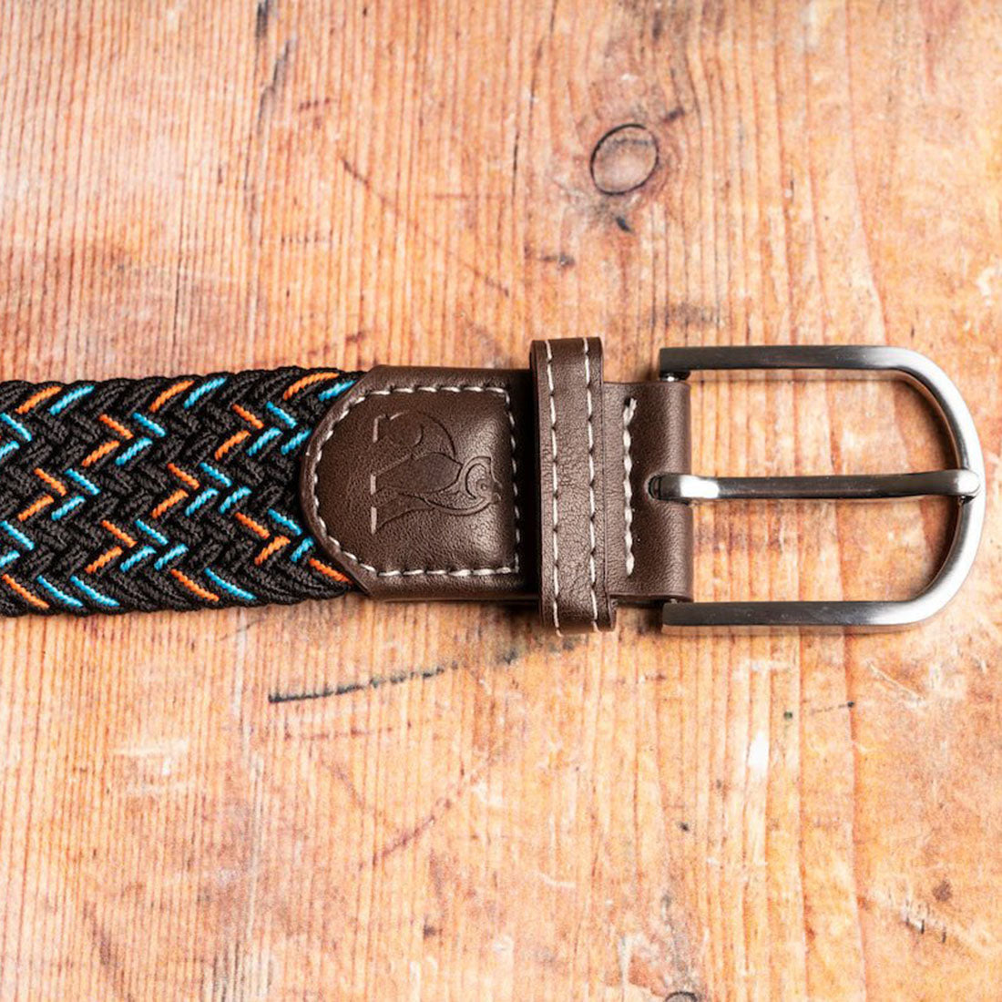 Swole Panda Recycled Woven Belt – Black, Orange & Blue Dot Elastic