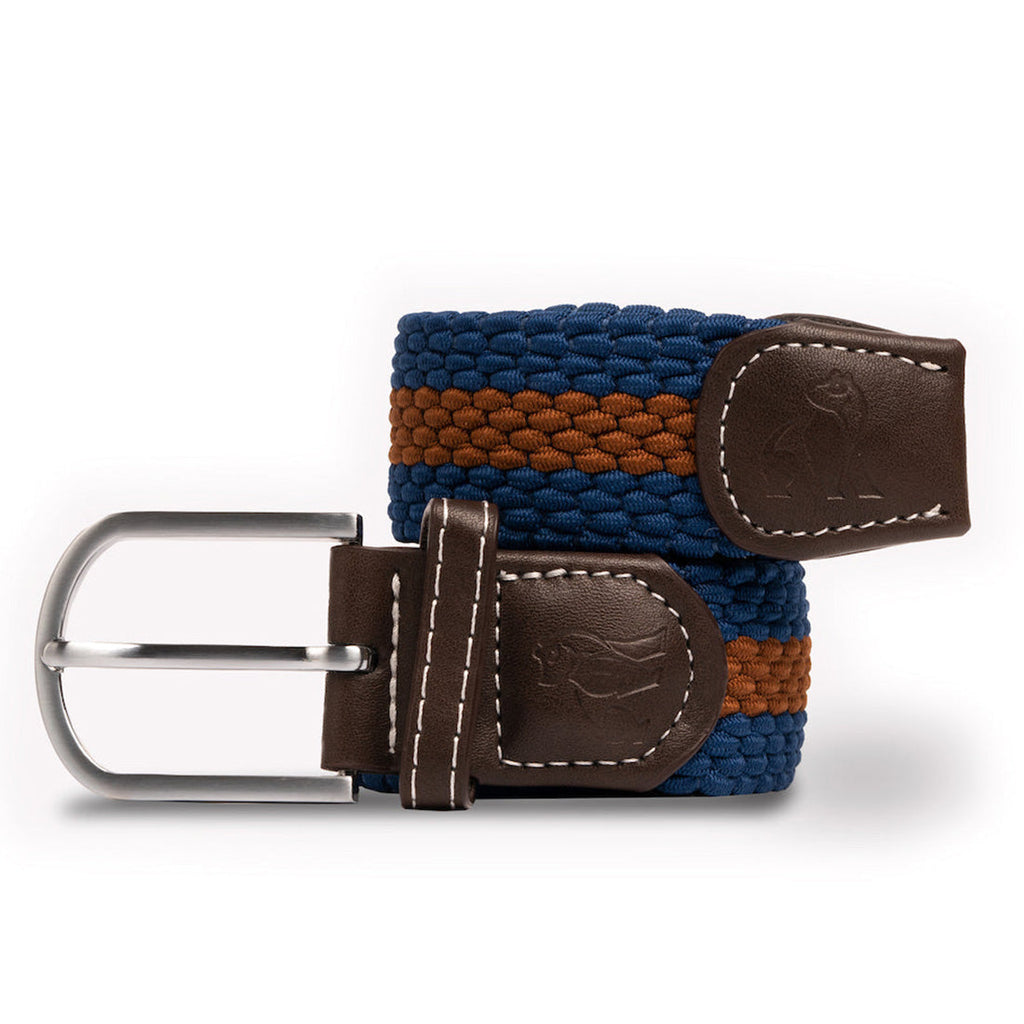 Swole Panda Recycled Woven Belt – Blue & Brown Stripe Elasticated