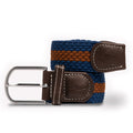 Swole Panda Recycled Woven Belt – Blue & Brown Stripe Elasticated