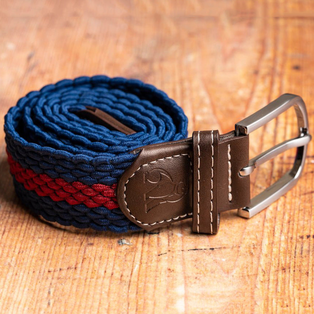 Swole Panda Recycled Woven Belt – Blue & Burgundy Stripe Elasticated