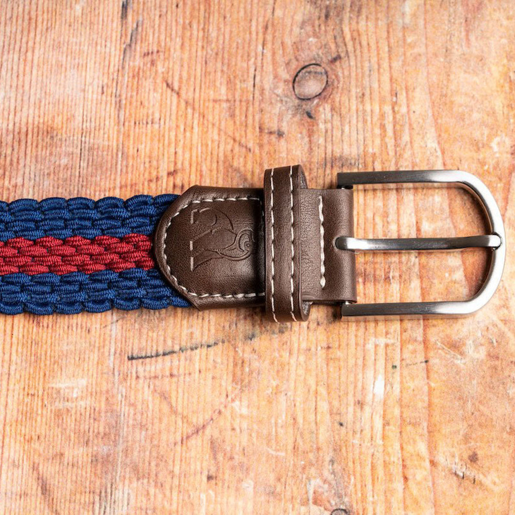 Swole Panda Recycled Woven Belt – Blue & Burgundy Stripe Elasticated