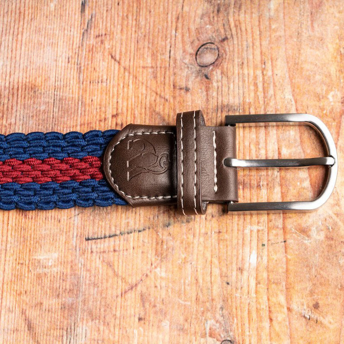 Swole Panda Recycled Woven Belt – Blue & Burgundy Stripe Elasticated