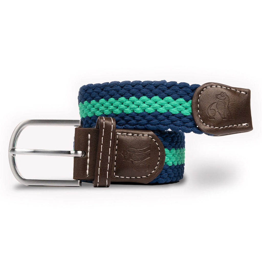 Swole Panda Recycled Woven Belt – Blue & Green Stripe Elasticated