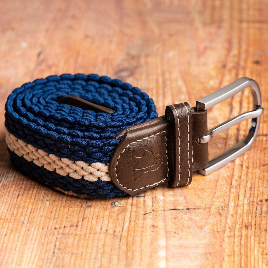 Swole Panda Recycled Woven Belt – Blue & White Stripe Elasticated