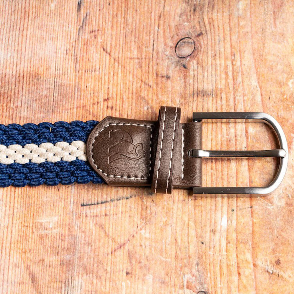 Swole Panda Recycled Woven Belt – Blue & White Stripe Elasticated