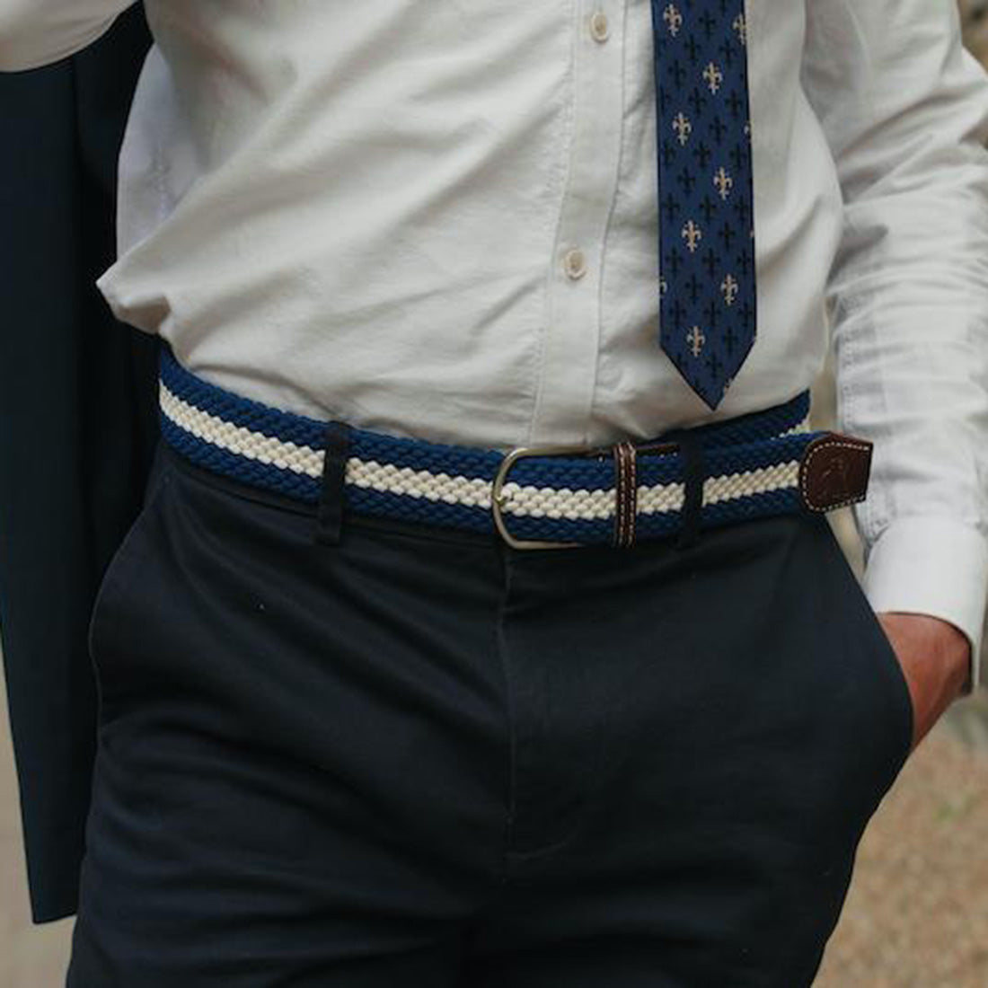 Swole Panda Recycled Woven Belt – Blue & White Stripe Elasticated