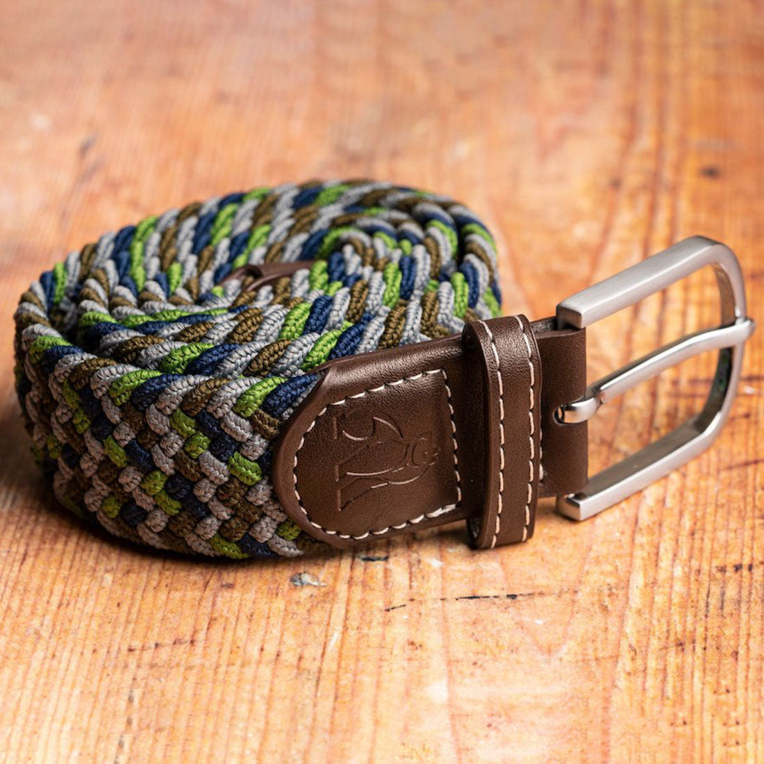Swole Panda Recycled Woven Belt – Green & Blue Zigzag Elasticated