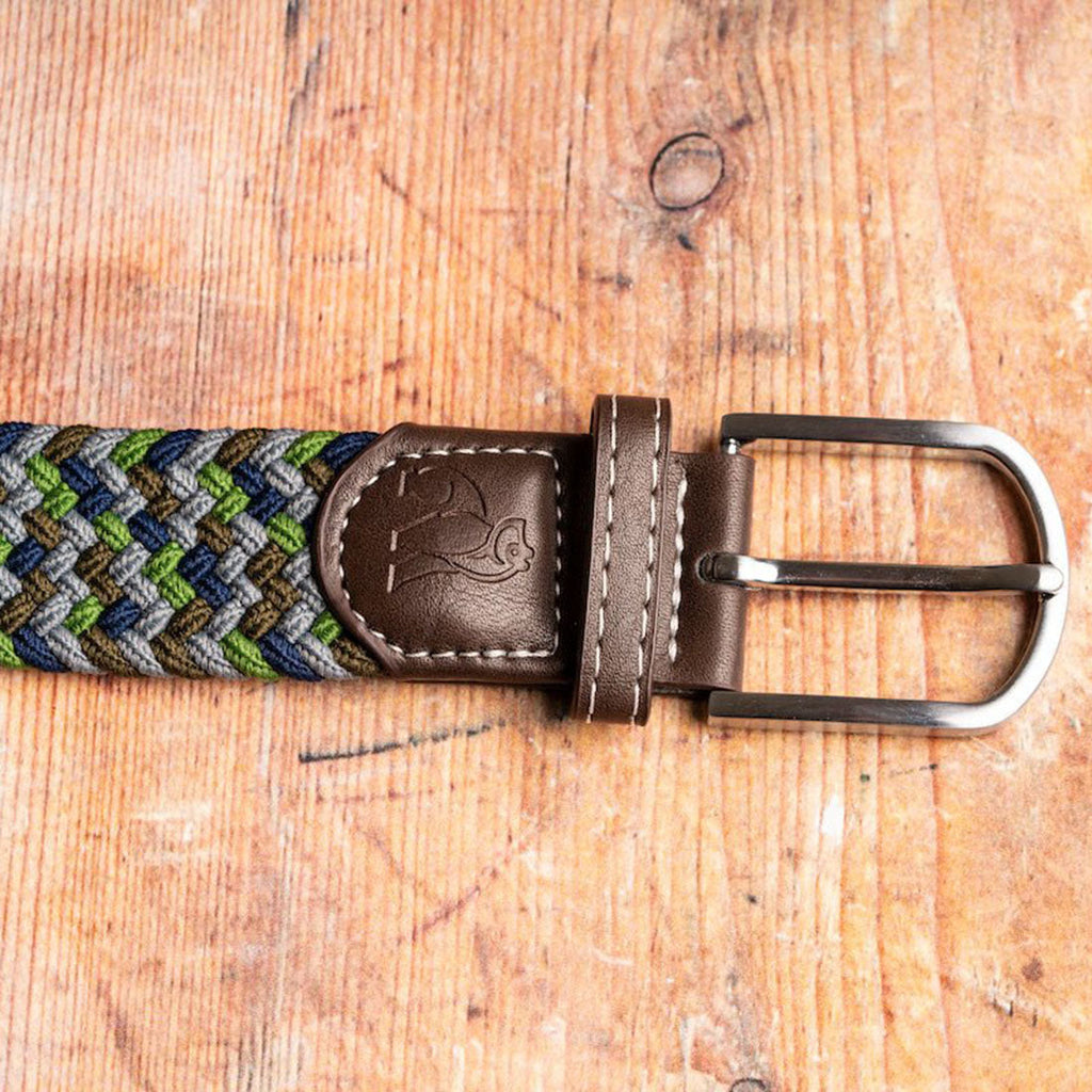 Swole Panda Recycled Woven Belt – Green & Blue Zigzag Elasticated