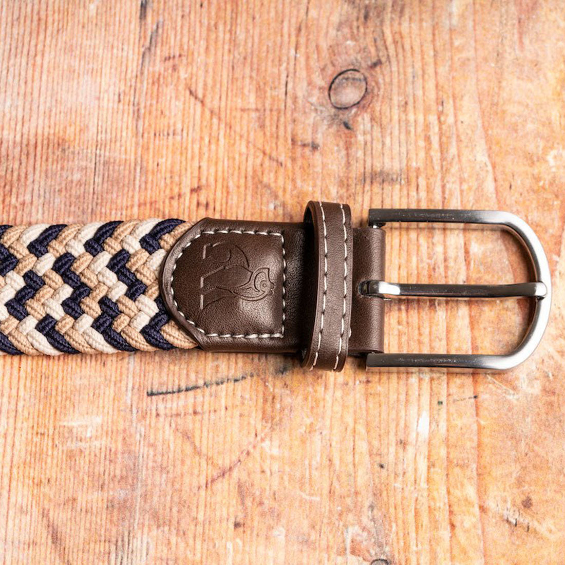 Swole Panda Recycled Woven Belt – Navy & Beige Zigzag Elasticated