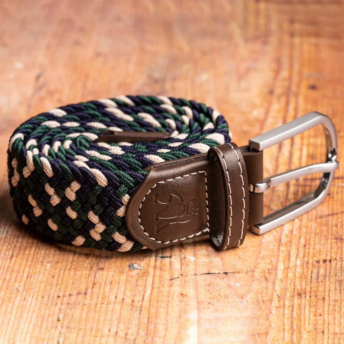 Swole Panda Recycled Woven Belt – Navy & Green Zigzag Elasticated