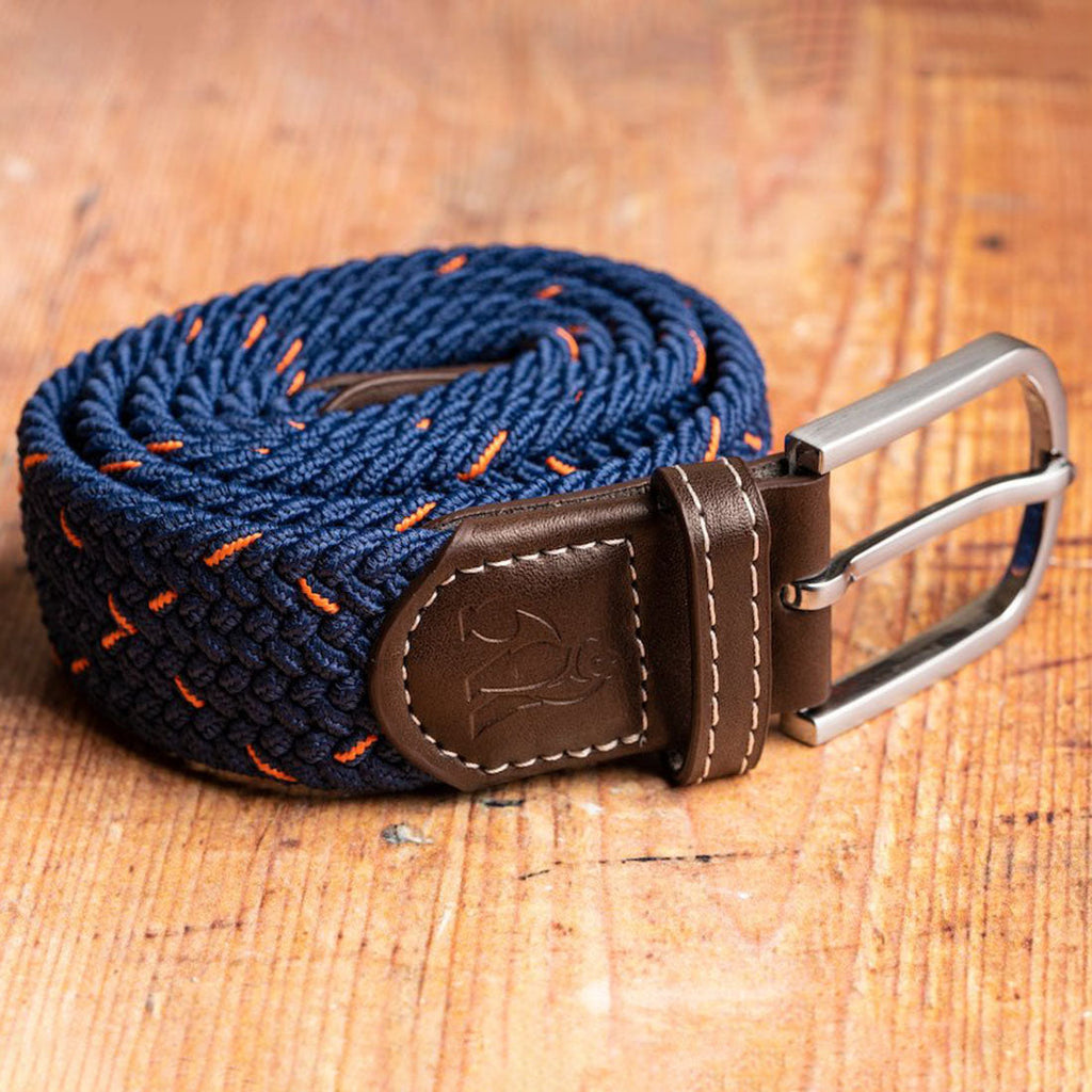 Swole Panda Recycled Woven Belt – Navy & Orange Dot Elasticated