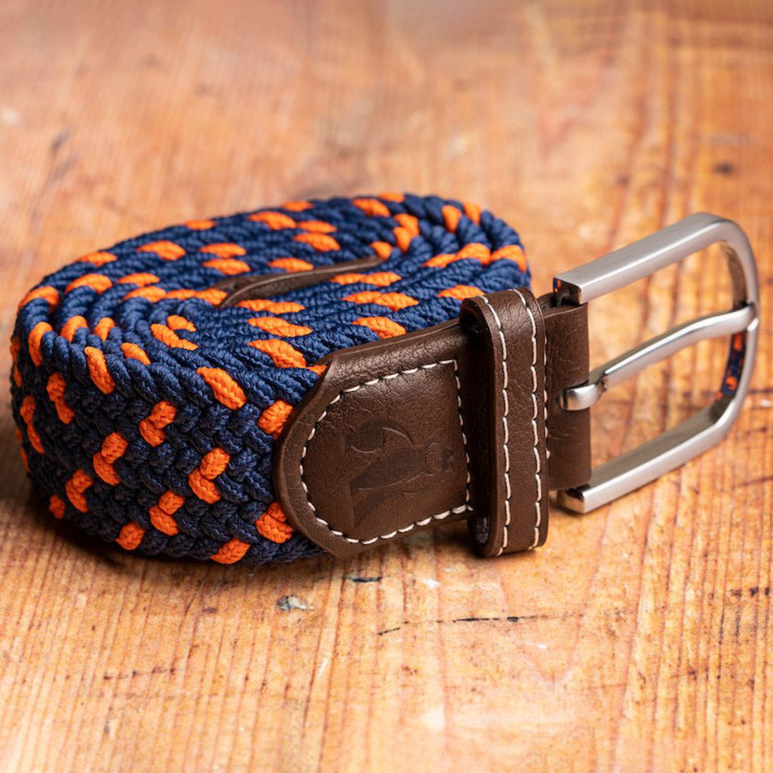Swole Panda Recycled Woven Belt – Navy & Orange Spot Elasticated