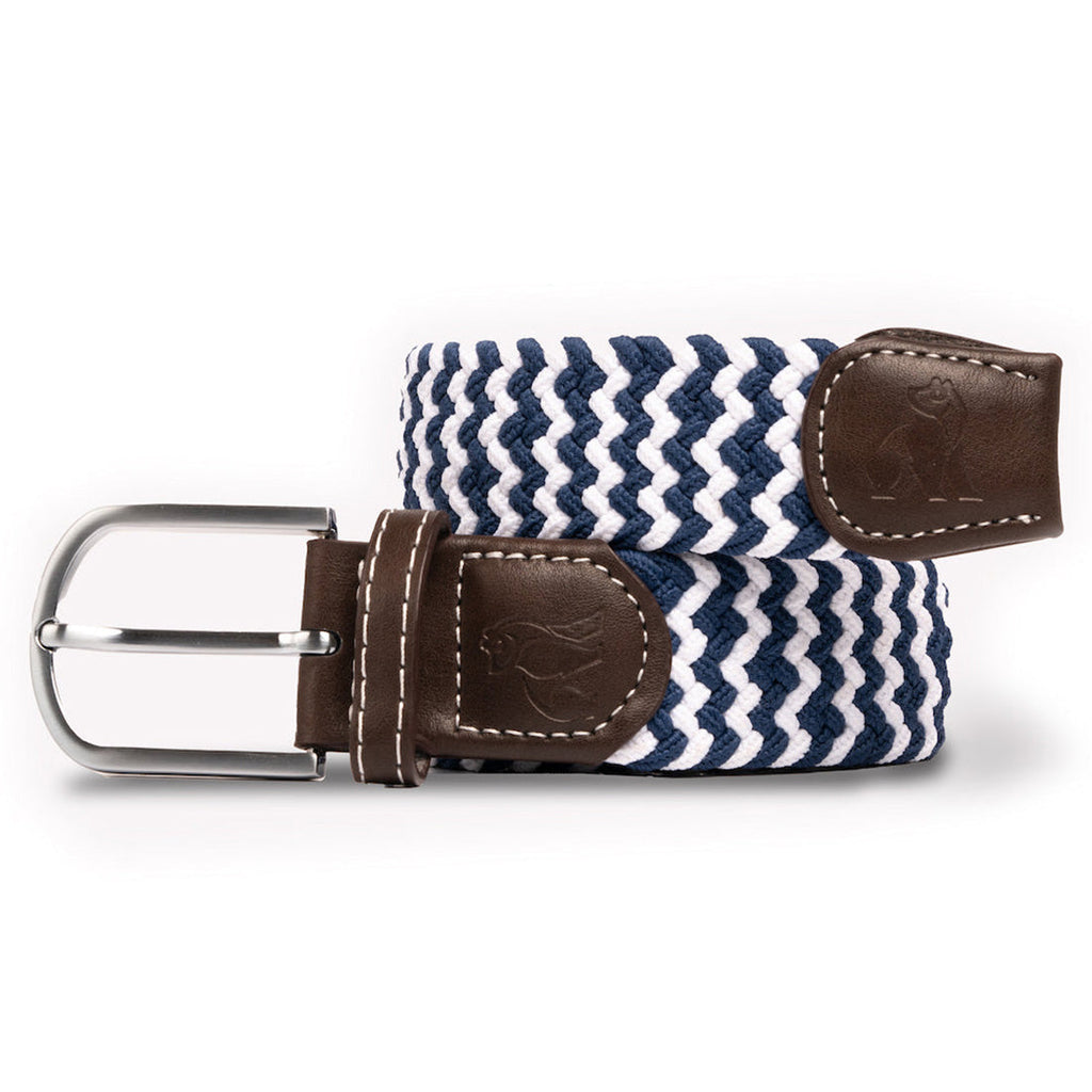 Swole Panda Recycled Woven Belt – Navy & White Zigzag Elasticated