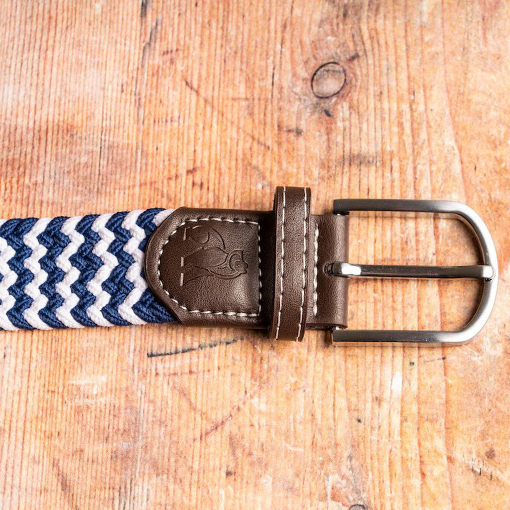 Swole Panda Recycled Woven Belt – Navy & White Zigzag Elasticated